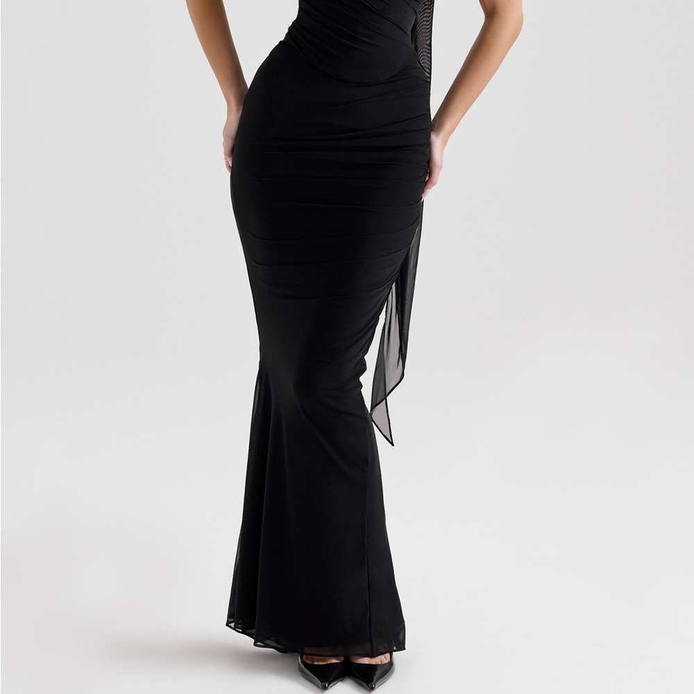 House of CB Cassidy Black Mesh Maxi Skirt with Fluted Hem XS NWT New in Box
